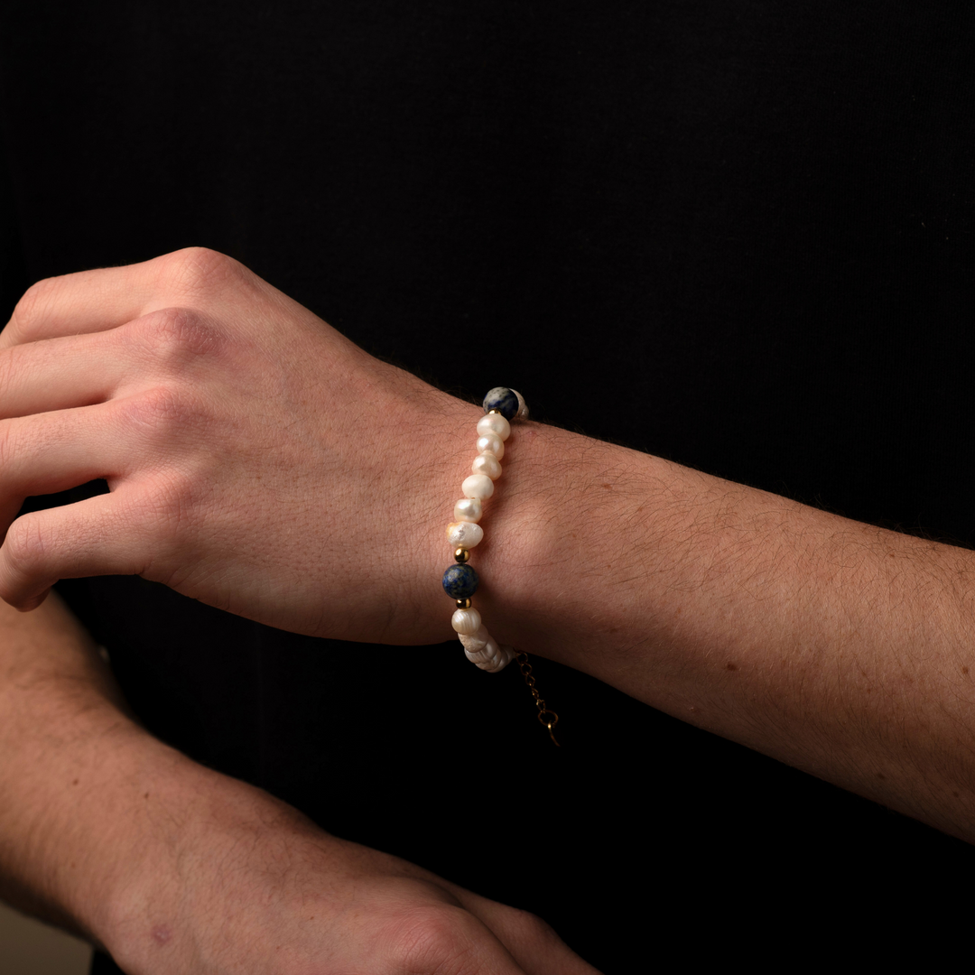 Lapis Lazuli Stone - Genuine Pearls Bracelet