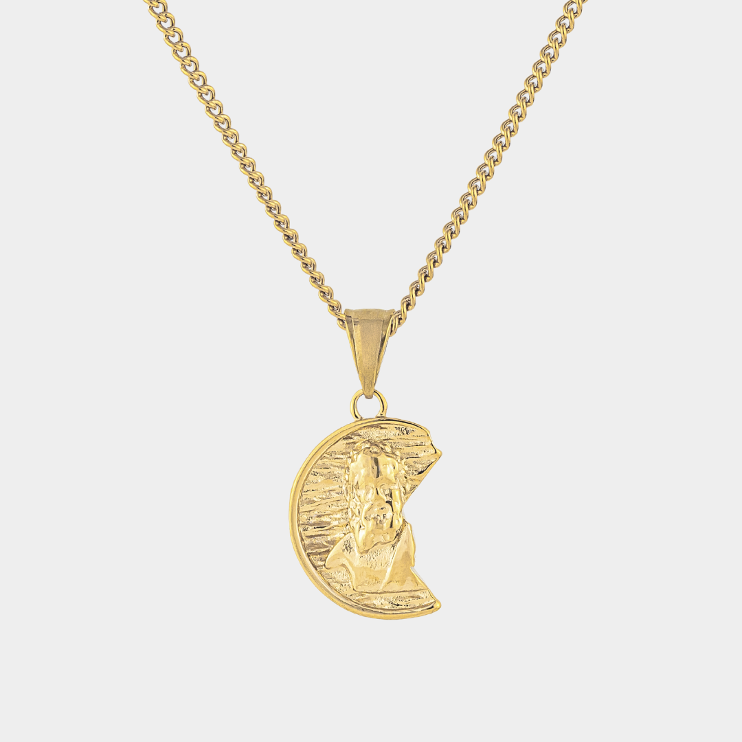 Gold Irregular Zeus God Necklace Pendant on a white background