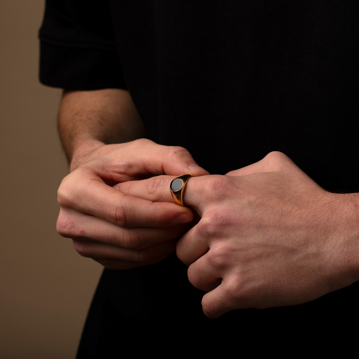 Gold Onyx Stone Signet Ring