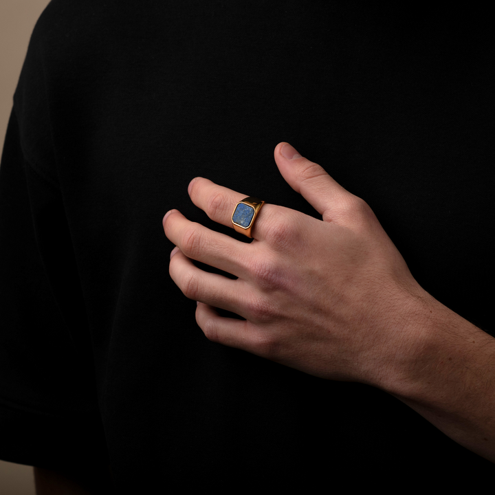 Gold Genuine Lapis Lazuli Stone Signet Ring