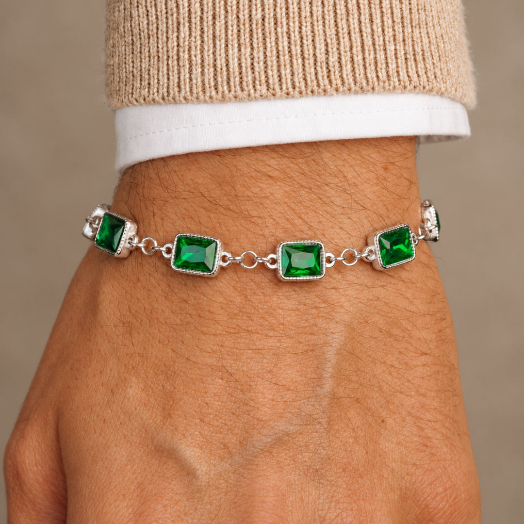 Emerald Gemstone Bracelet Silver