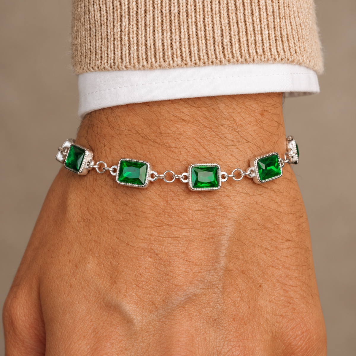 Emerald Gemstone Bracelet Silver