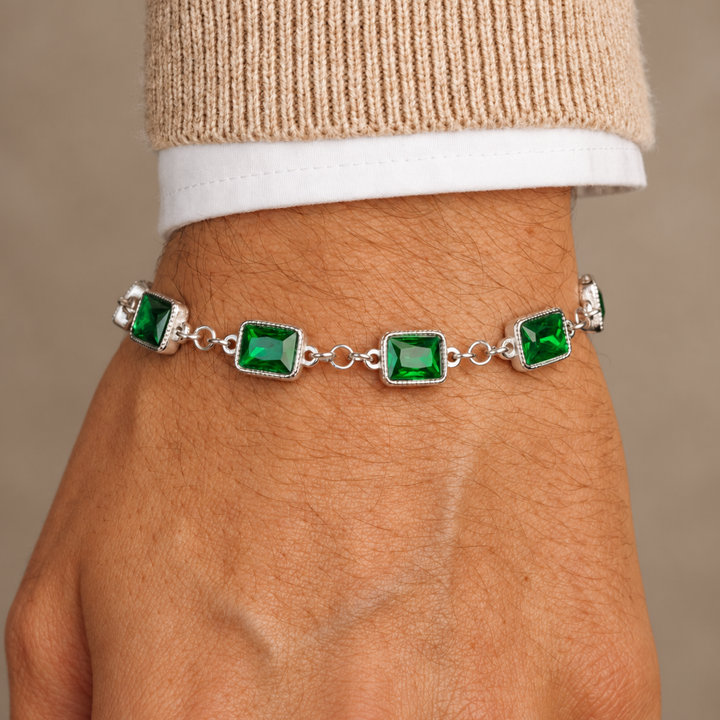 Emerald Gemstone Bracelet Silver