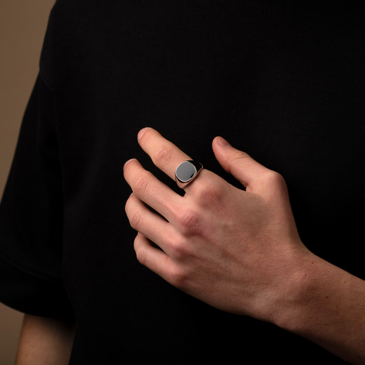 Silver Onyx Stone Signet Ring