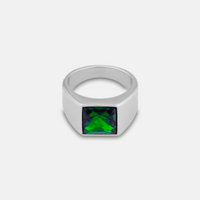 Silver Green Stone Signet Ring