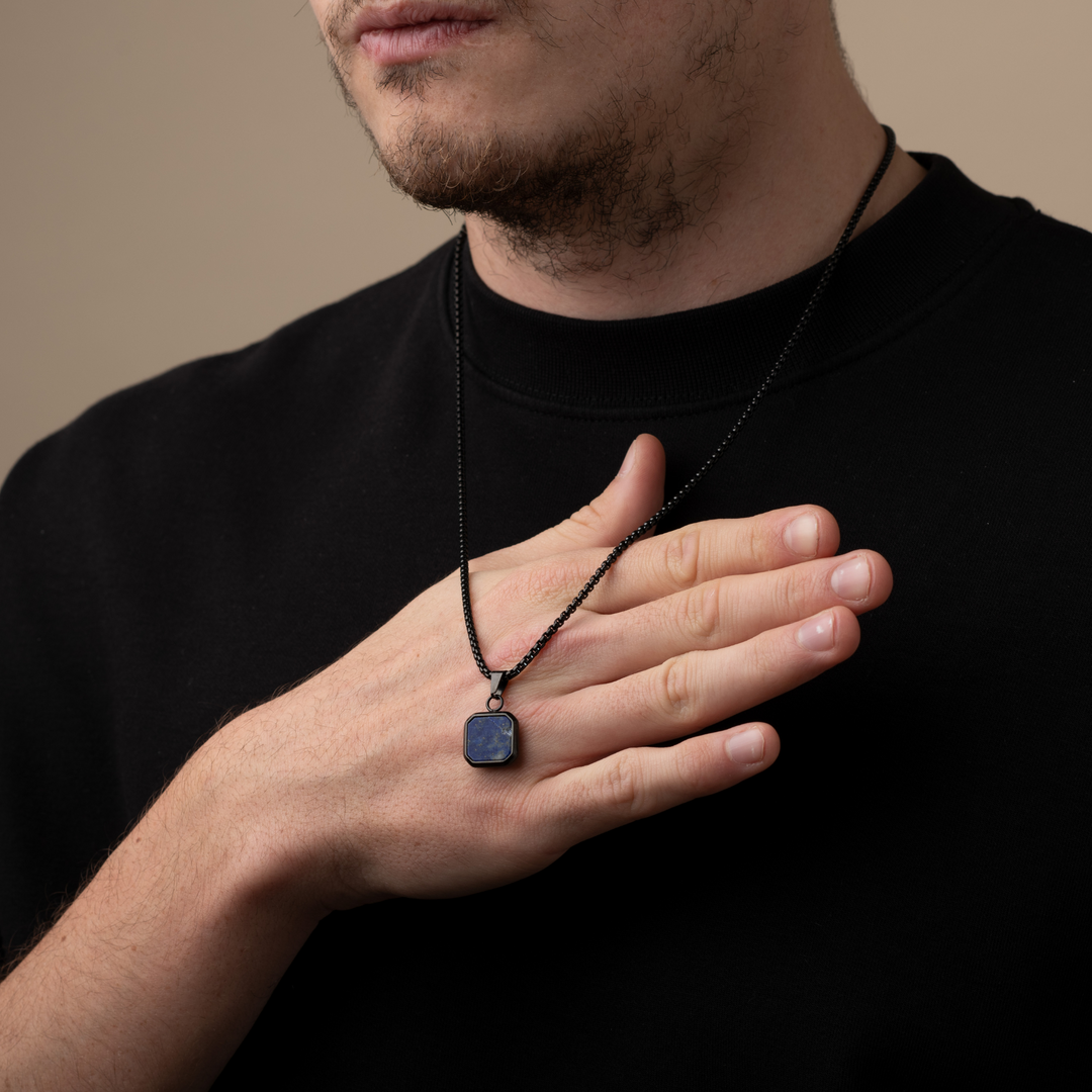 Black Genuine Lapis Lazuli Stone Necklace Pendant