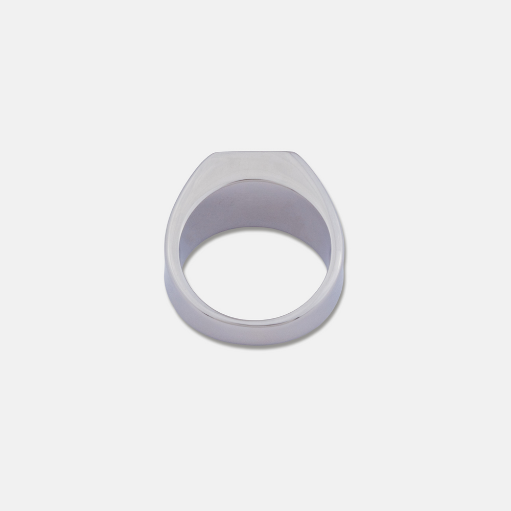 Silver Green Stone Signet Ring on a white background