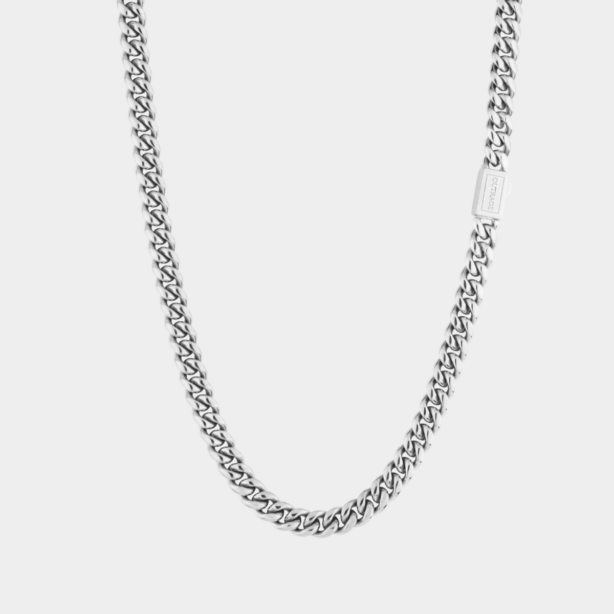 Silver chain necklace on a white background