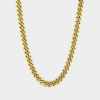 Gold chain necklace on a light gray background