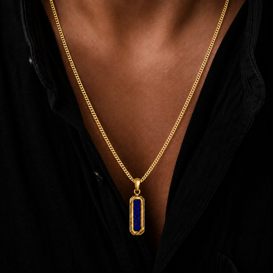 Gold Lapis Lazuli Stone Necklace Pendant