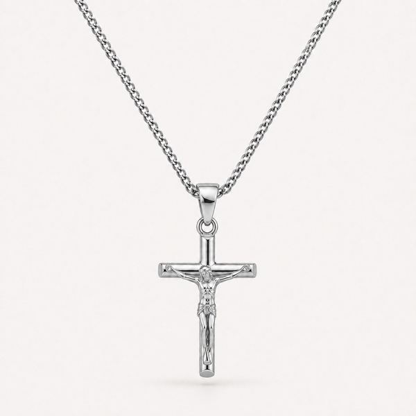 Silver Crucifix Cross Necklace Pendant | Stainless Steel | Outrage