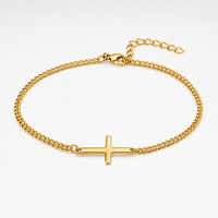 Gold Cross Bracelet Cuban Chain 3MM