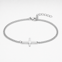Silver Cross Bracelet Cuban Chain 3MM