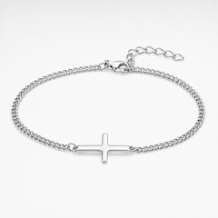 Silver Cross Bracelet Cuban Chain 3MM
