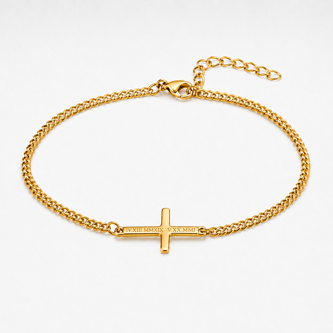Gold Cross Bracelet Cuban Chain 3MM