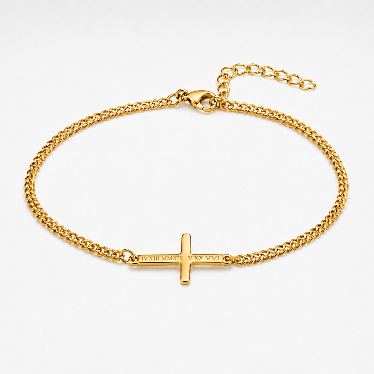 Gold Cross Bracelet Cuban Chain 3MM