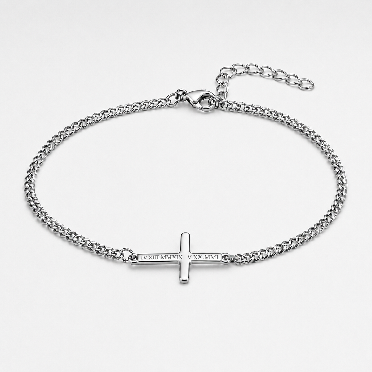 Silver Cross Bracelet Cuban Chain 3MM
