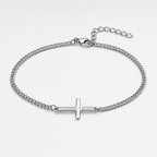 Silver Cross Bracelet Cuban Chain 3MM