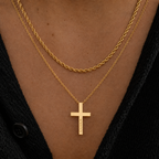 Man wearing a gold cross necklace