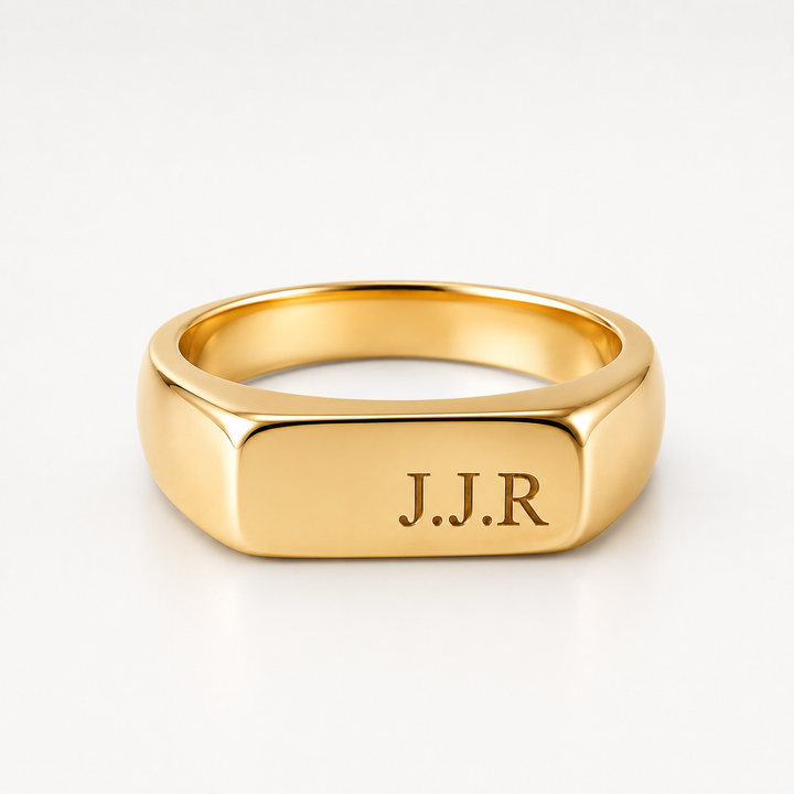 Gold Engraved Rectangle Signet Ring