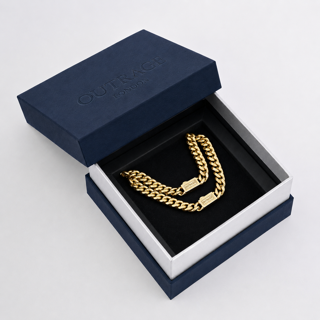 Gold Cuban Bracelet & Chain Set – 8mm