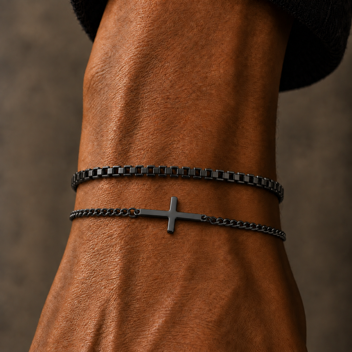 Black Cross Bracelet Cuban Chain 3MM