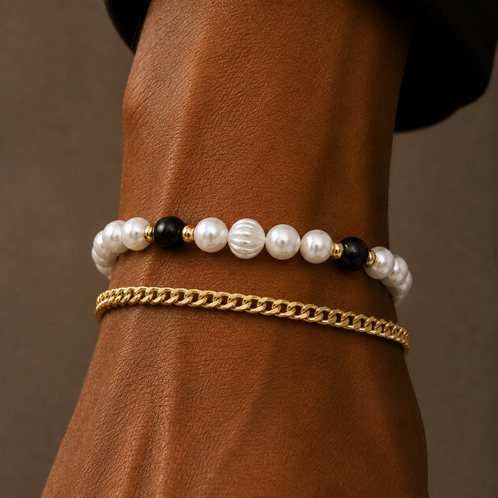 Onyx Stone Pearls Bracelet