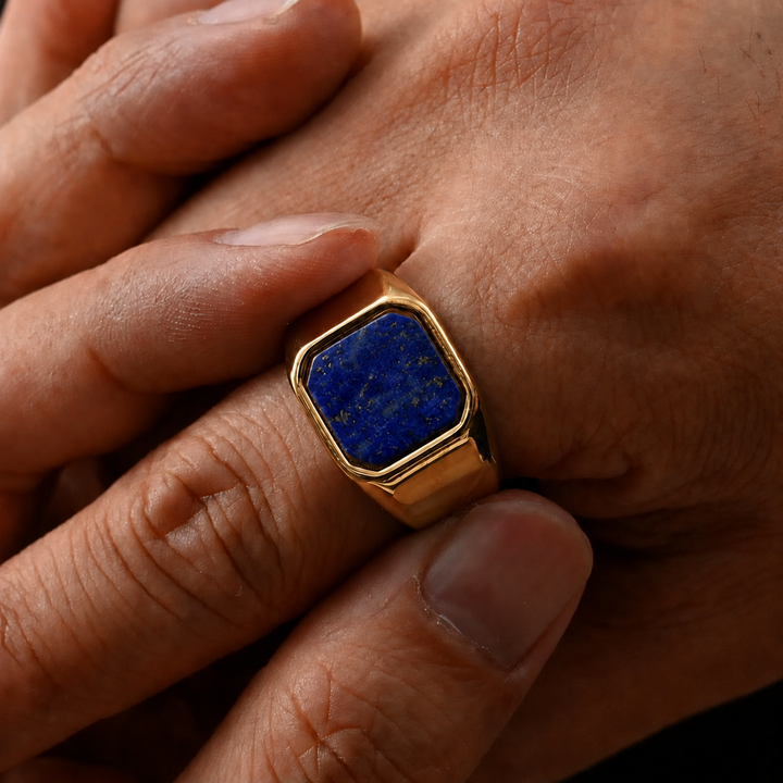Gold Lapis Stone Signet Ring