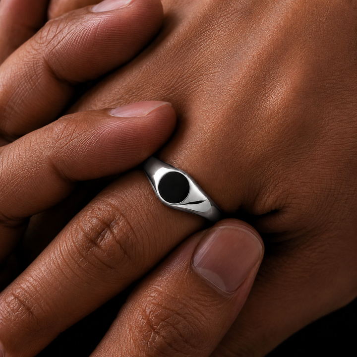 Silver Onyx Stone Signet Ring