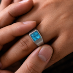 Silver Blue Stone Signet Ring