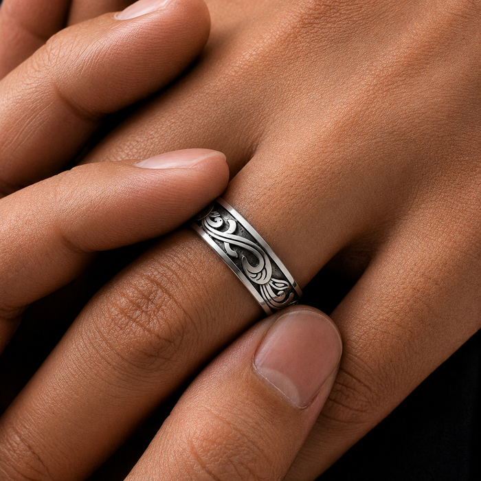 Silver Plant Band Ring