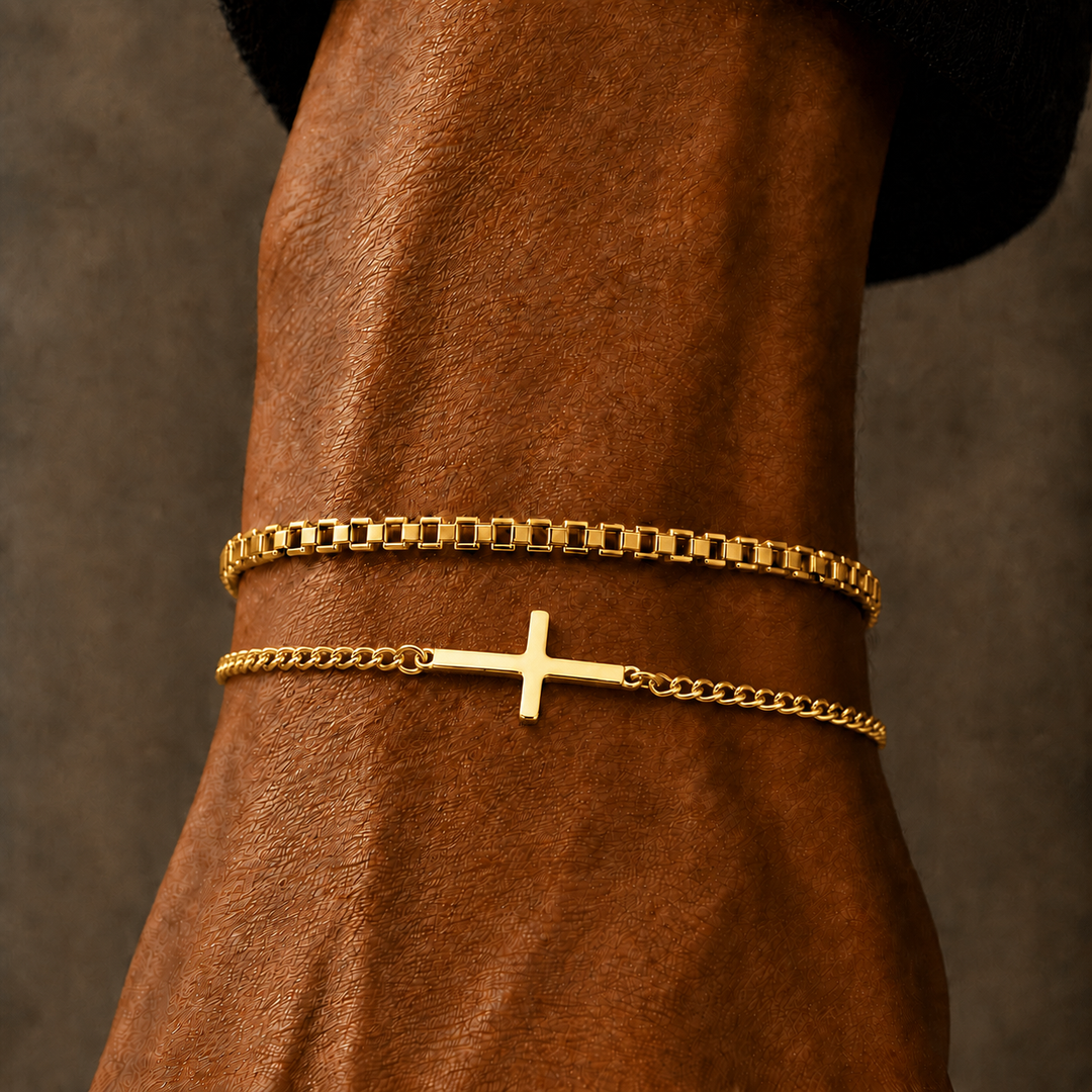 Gold Cross Bracelet Cuban Chain 3MM