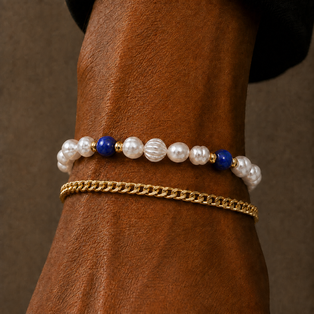Lapis Lazuli Stone Pearls Bracelet