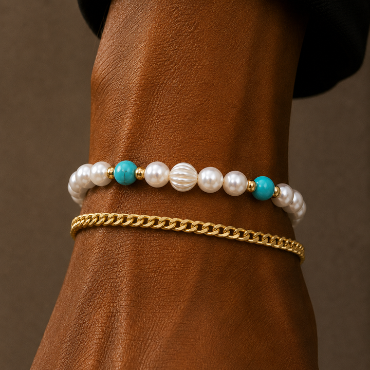Turquoise Stone Pearls Bracelet
