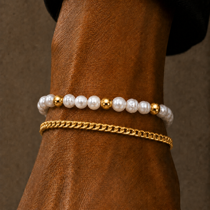 Gold Beaded Genuine Freshwater Pearl Bracelet