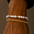Gold Beaded Genuine Freshwater Pearl Bracelet