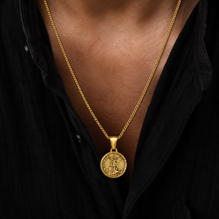Gold St Michael Necklace Pendant