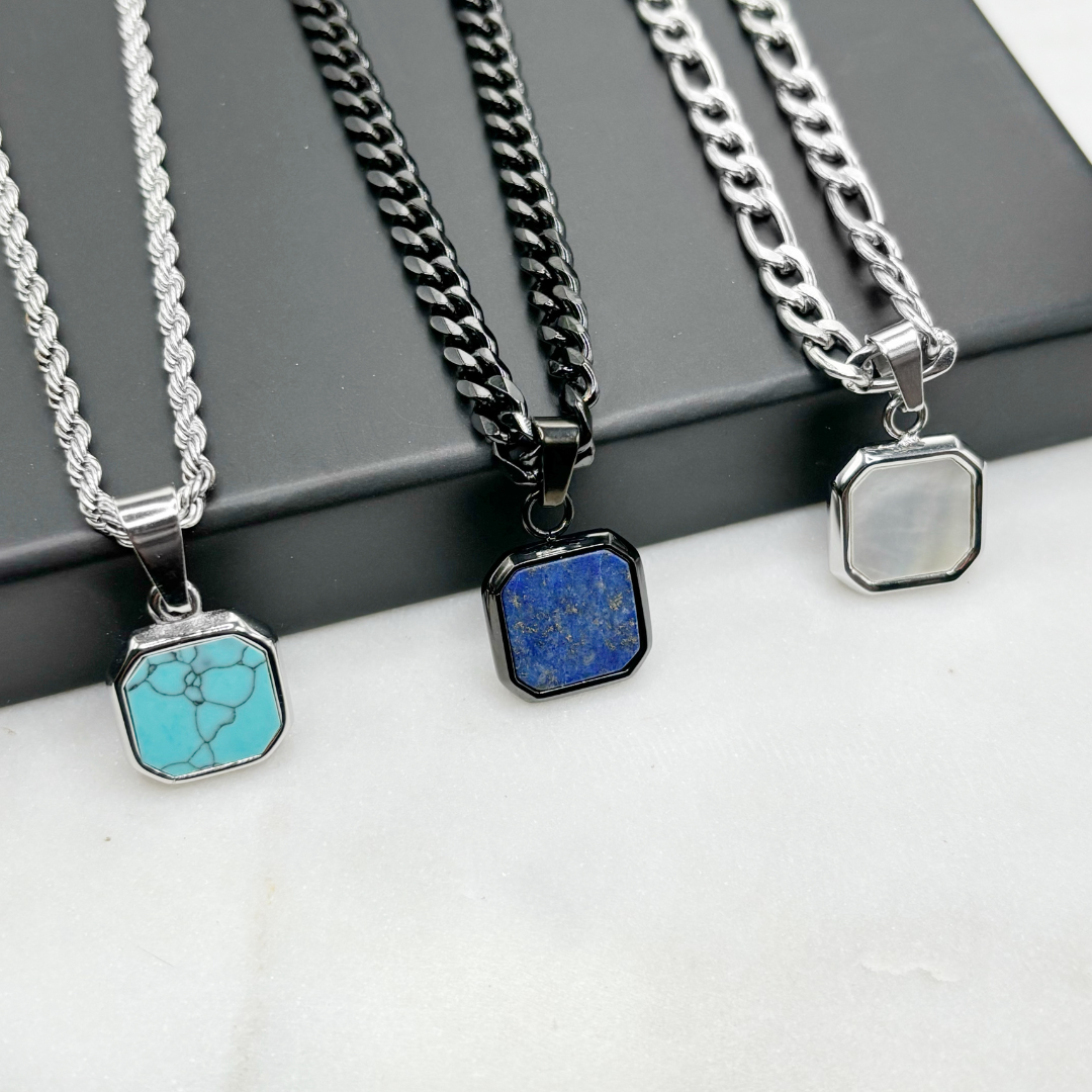 Silver Genuine Turquoise Stone Necklaces Pendant