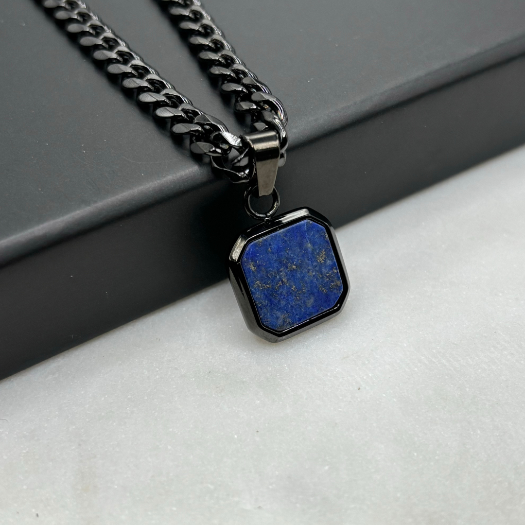 Black Genuine Lapis Lazuli Stone Necklace Pendant