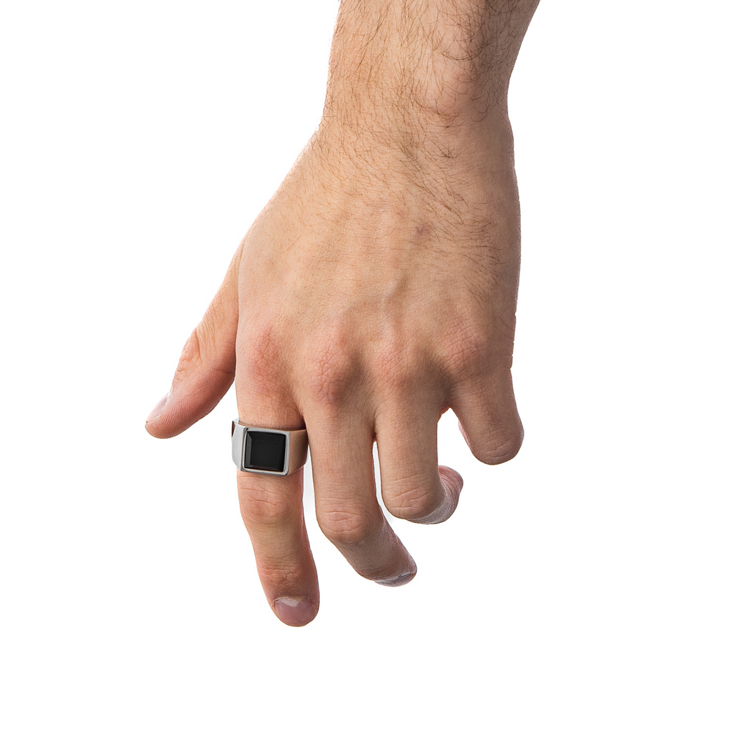 Silver Black Brazilian Stone Signet Ring