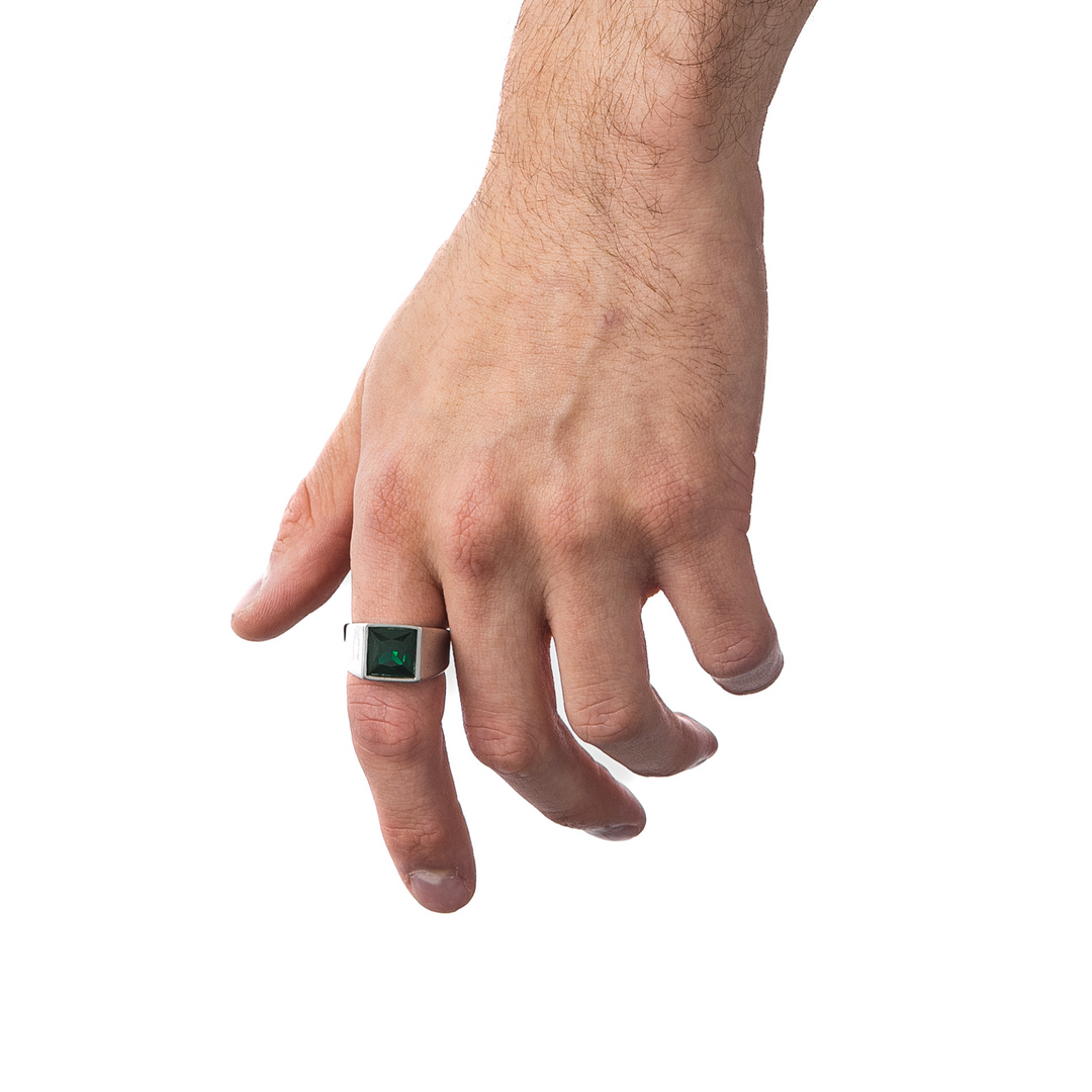 Silver Green Brazilian Stone Signet Ring