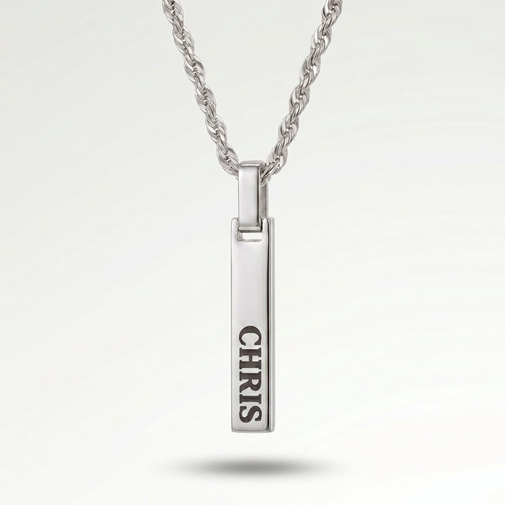 Silver 4-Sided Engraved Bar Necklace Pendant