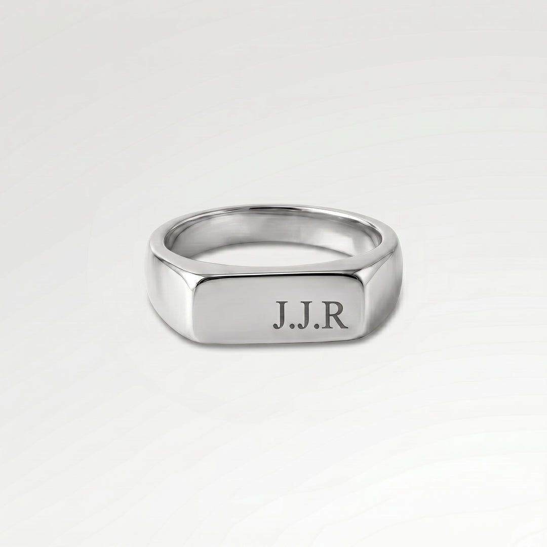 Silver Engraved Rectangle Signet Ring