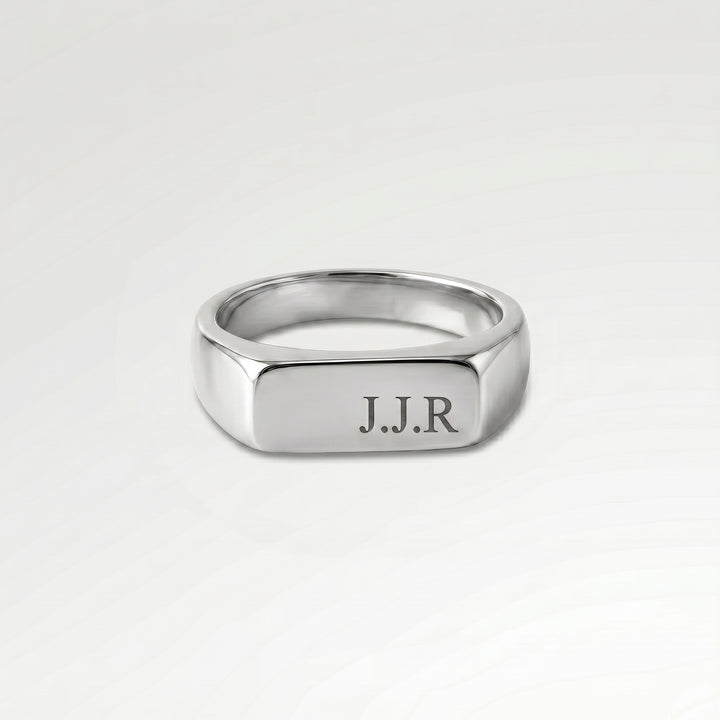 Silver Engraved Rectangle Signet Ring