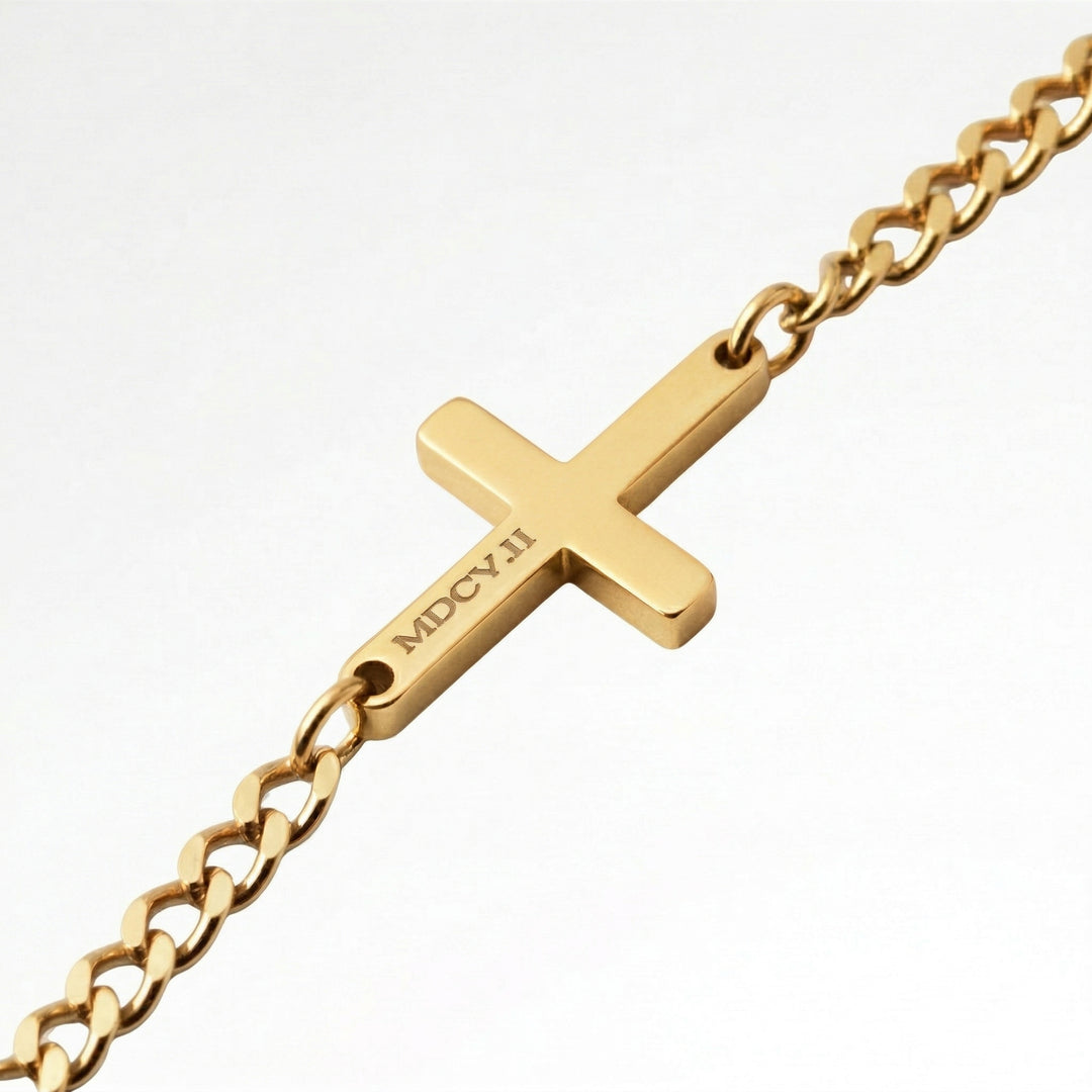 Gold Cross Bracelet Cuban Chain 3MM