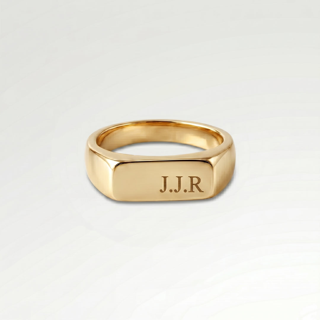 Gold Engraved Rectangle Signet Ring