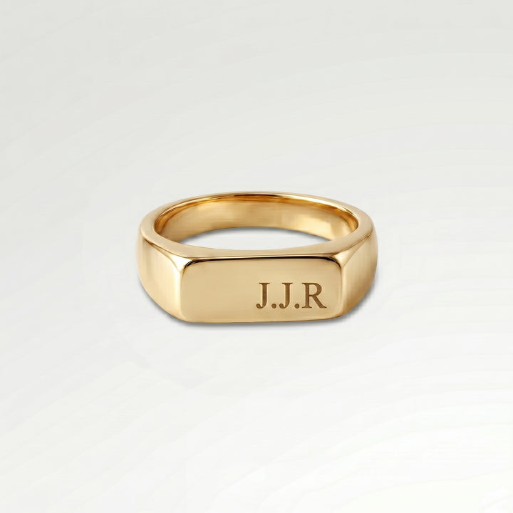 Gold Engraved Rectangle Signet Ring
