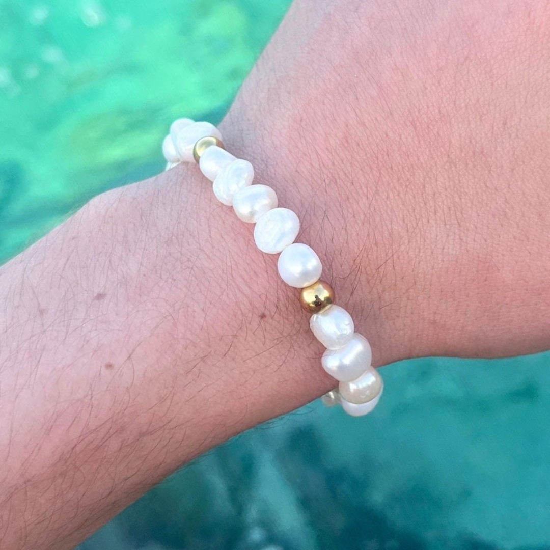 Gold Beaded Genuine Freshwater Pearl Bracelet