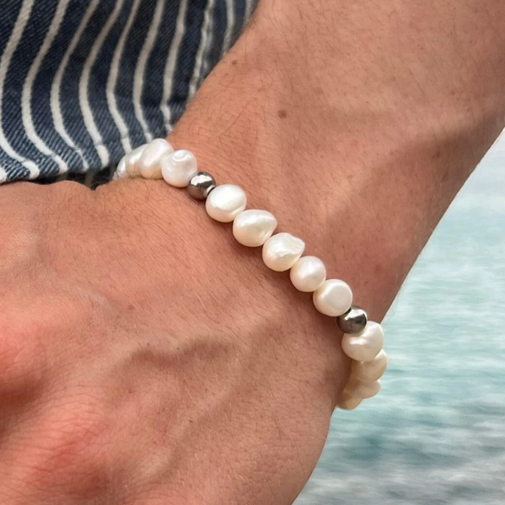 Silver Beaded Genuine Freshwater Pearl Bracelet