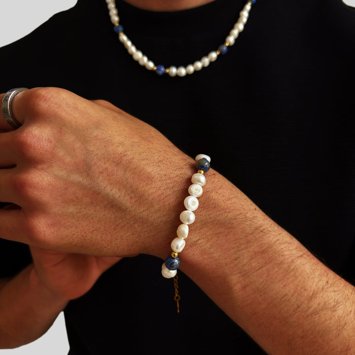 Lapis Lazuli Stone - Genuine Pearls Bracelet